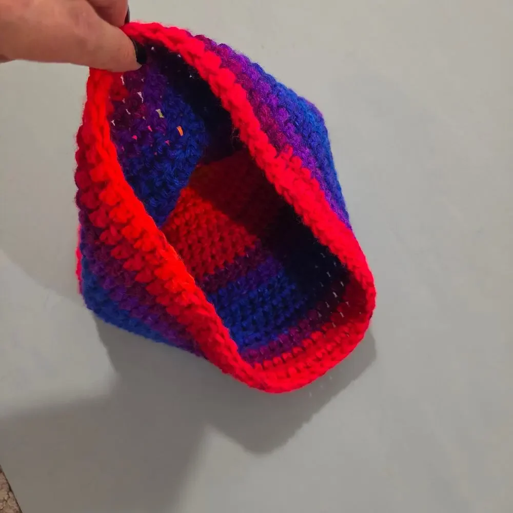 Handmade Crochet Rainbow Striped Beanie Hat Womens One Size Adult Colorful